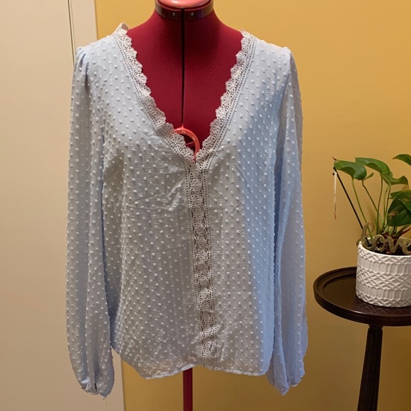 SHEIN Frenchy Swiss Dot Lace Panel Blouse - Picture 1 of 17